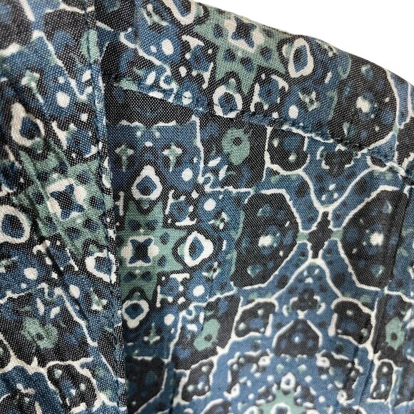 Catherines Peplum Geometric Print Button Up Shirt Women 1X Blue Roll Tab Sleeve - Picture 3 of 7